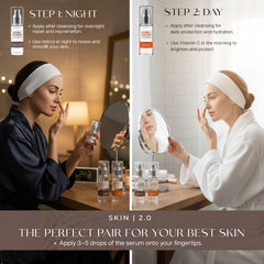 Skin 2.0 serum applied on hand demonstrating texture and hydration