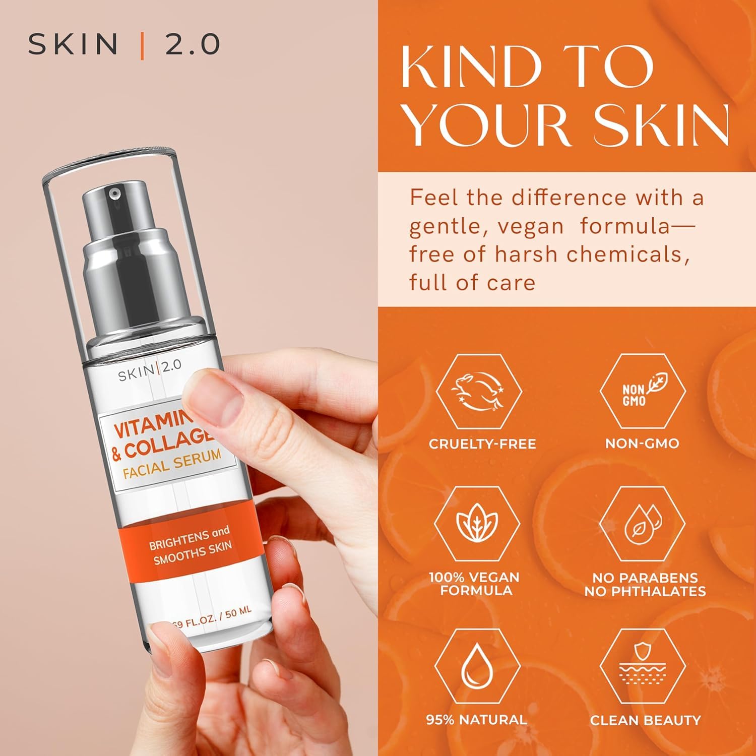 Skin 2.0 serum texture on hand demonstrating lightweight, dewy hydration benefit