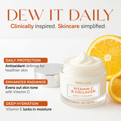Skin 2.0 vitamin C dropper and ingredients, highlights antioxidant benefit