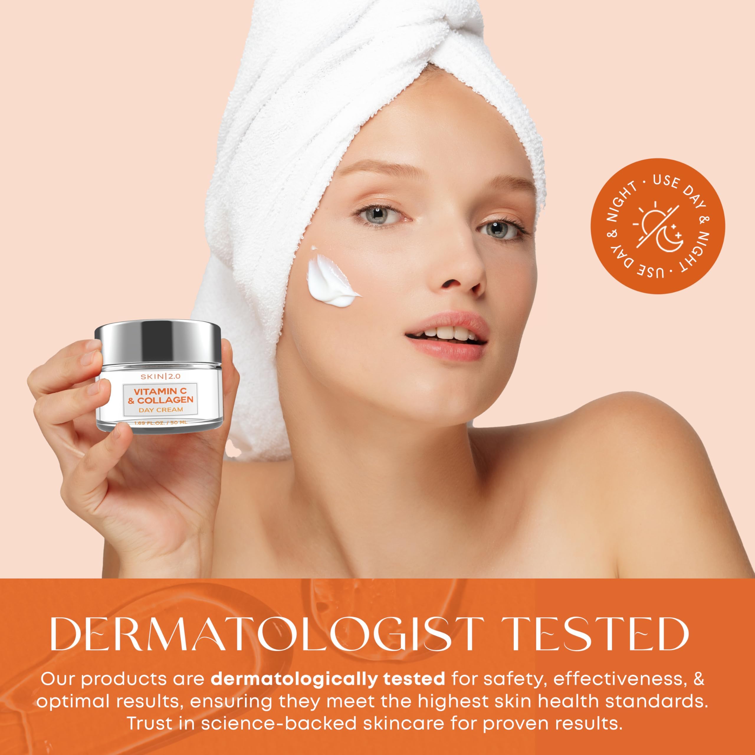 Skin 2.0 label close-up with ingredient list, emphasizes Korean-made quality