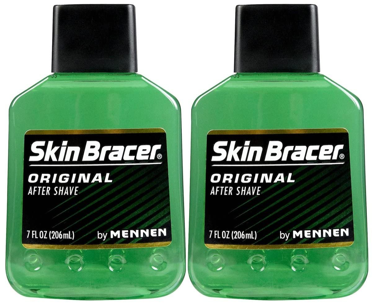 Skin Bracer by Mennen front packaging showing two 7 oz bottles and clear labeling for convenient grooming