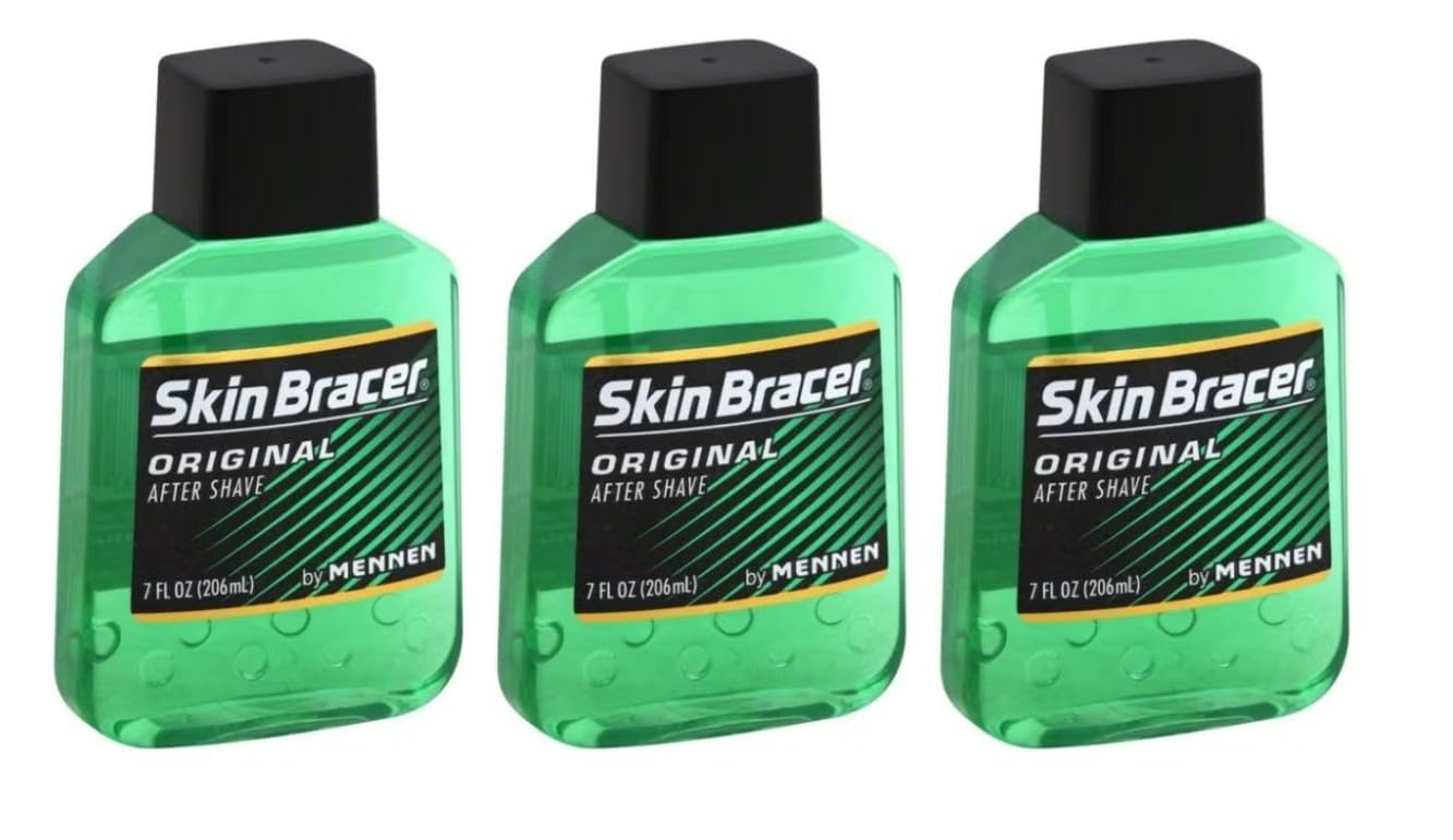 Skin Bracer bottle front packaging showing brand and cooling aftershave benefit