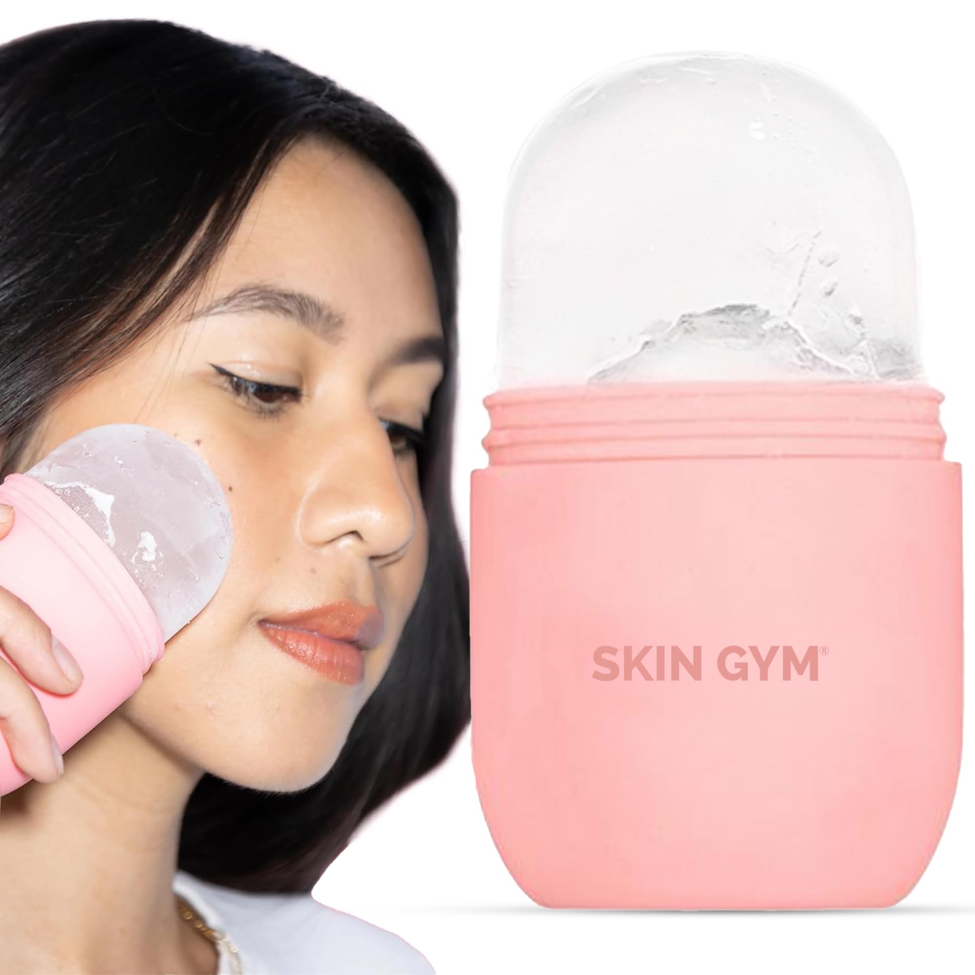 SKIN GYM front view of pink cryo ice roller showing compact design and quick cooling