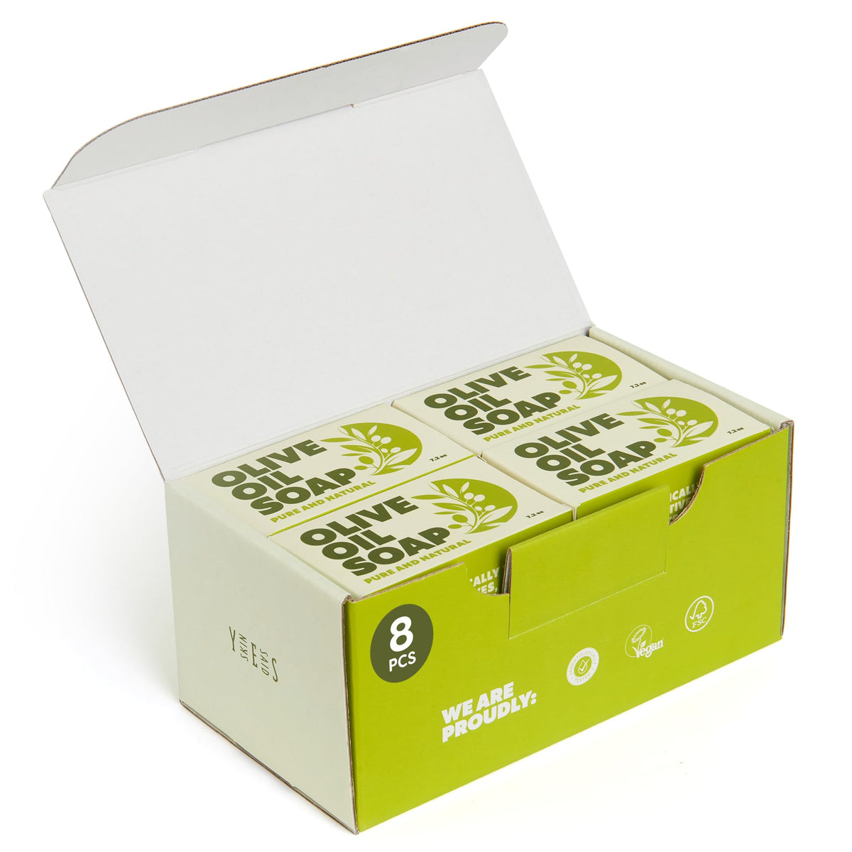 Skin Said Yes front packaging showing eight olive oil bars and origin