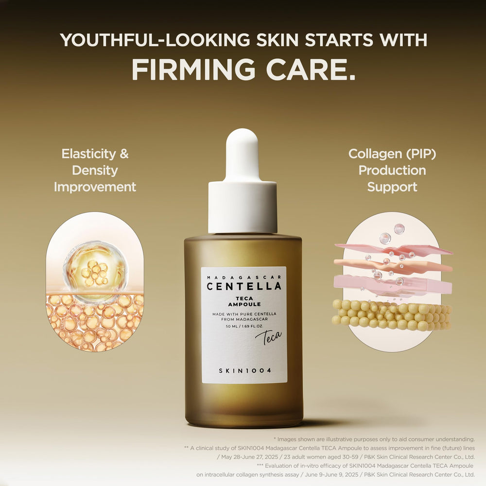 SKIN1004 ampoule on bathroom shelf with other products illustrating routine use