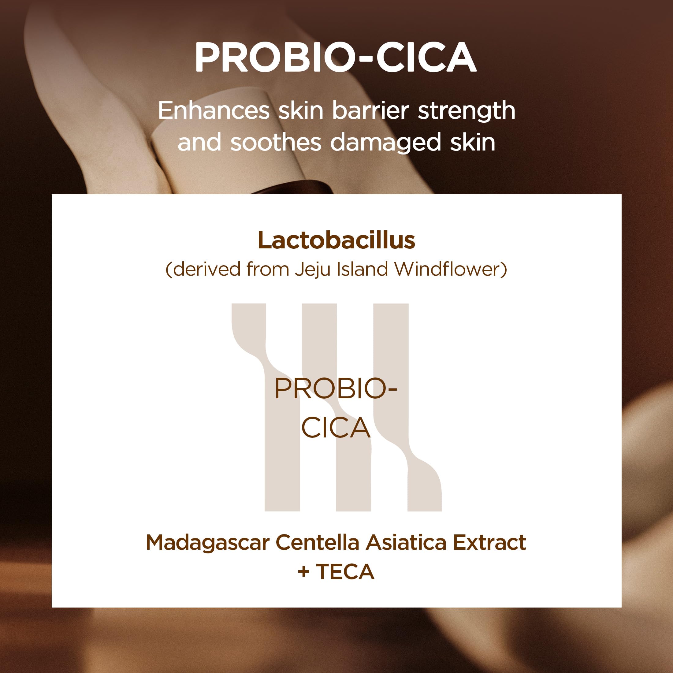 SKIN1004 close-up label highlighting Probio-Cica and ingredient clarity benefit