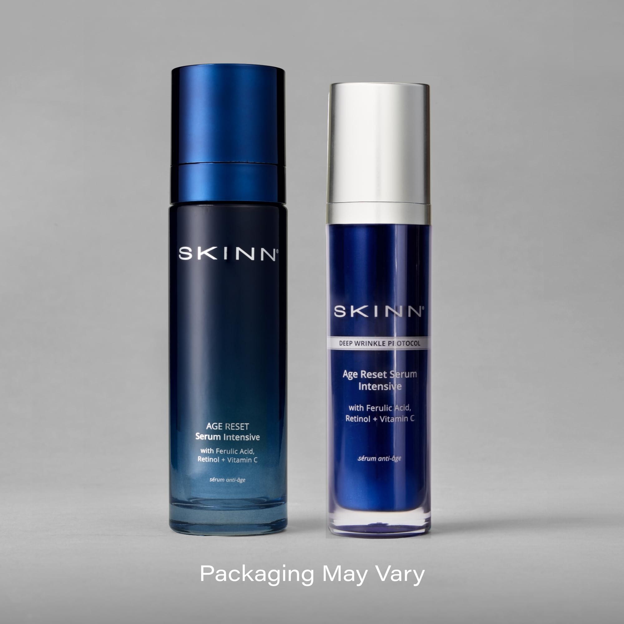 SKINN serum on vanity illustrating easy layering into daily routine benefit