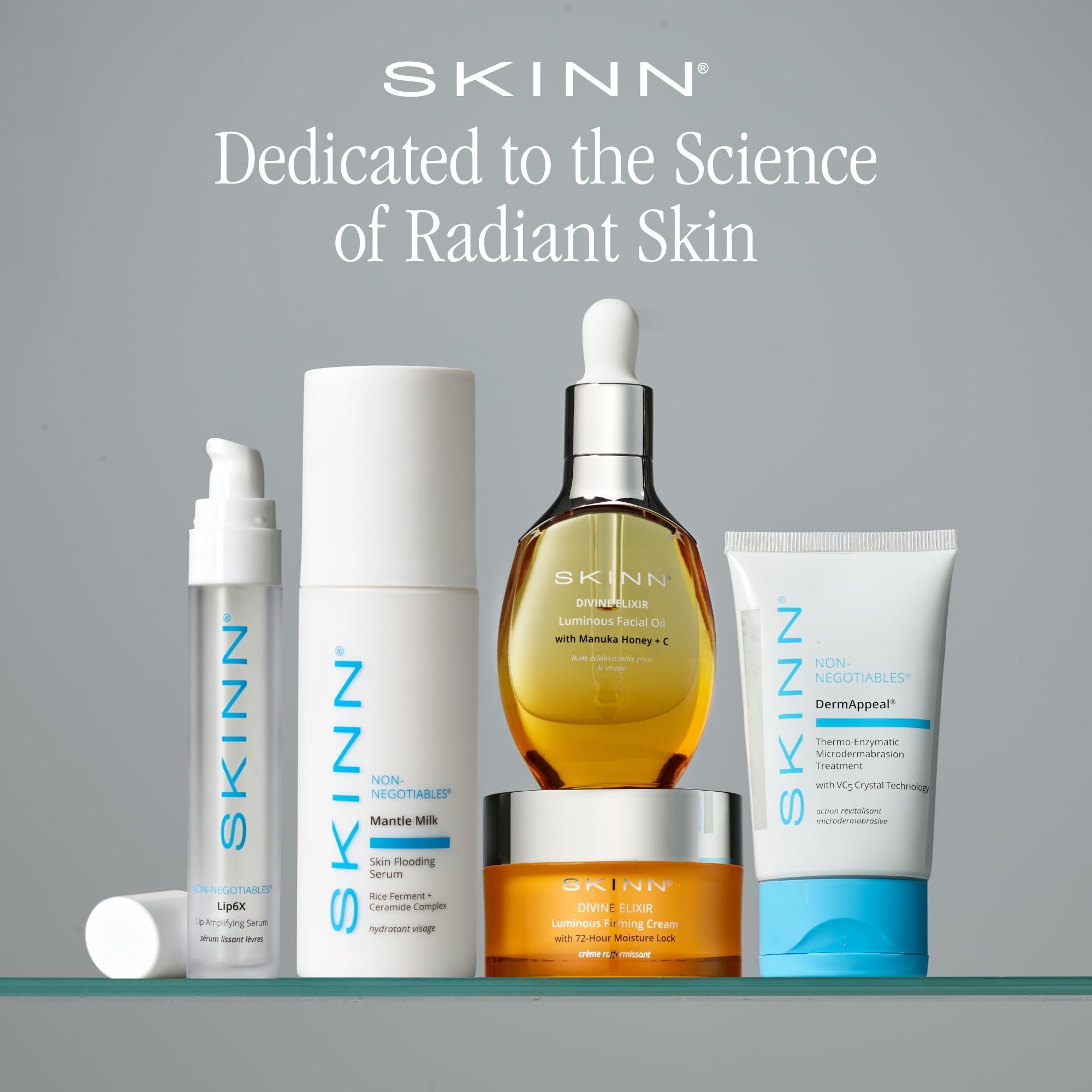 SKINN vanity display conveying daily-use convenience and refined lip definition