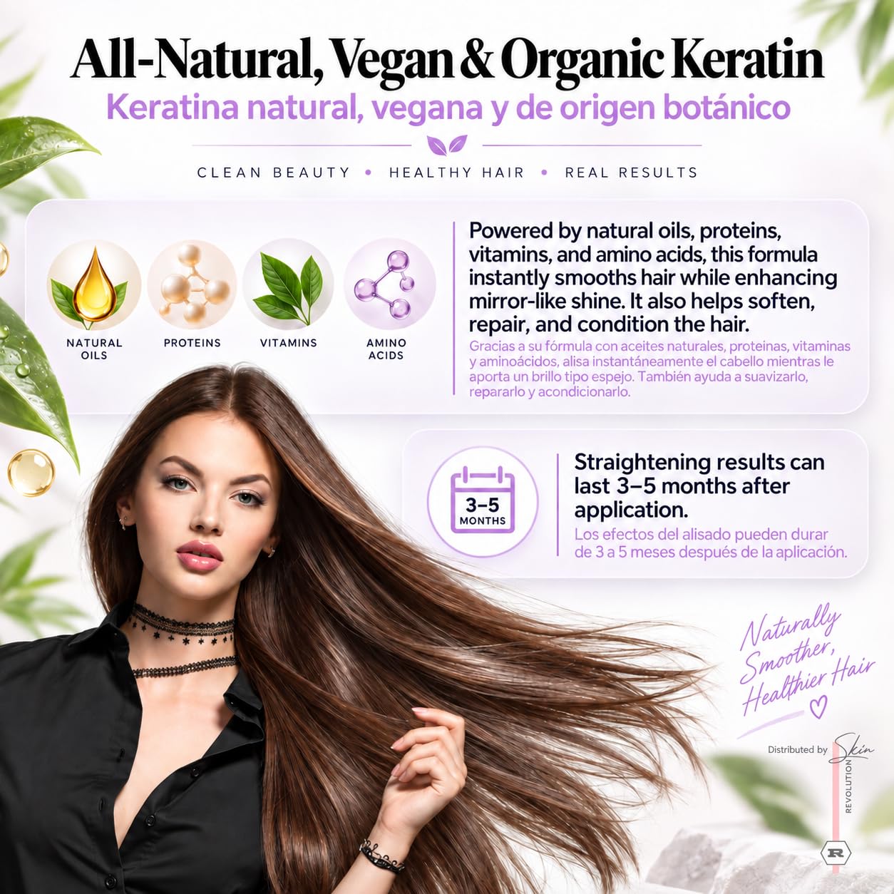 Skin Revolution before and after hair image demonstrating reduced frizz and shine