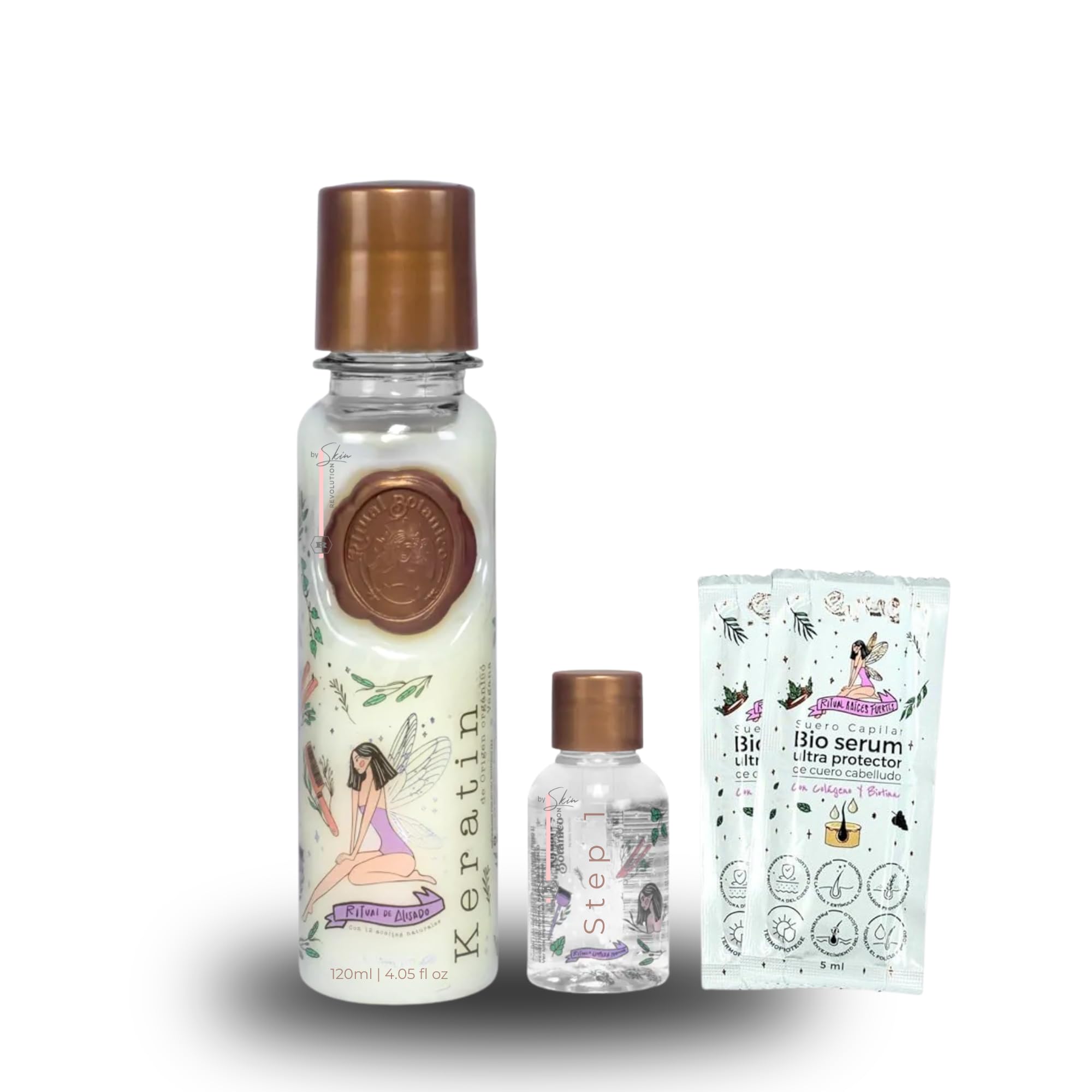 Skin Revolution front packaging showing keratin set and clean ingredients benefits