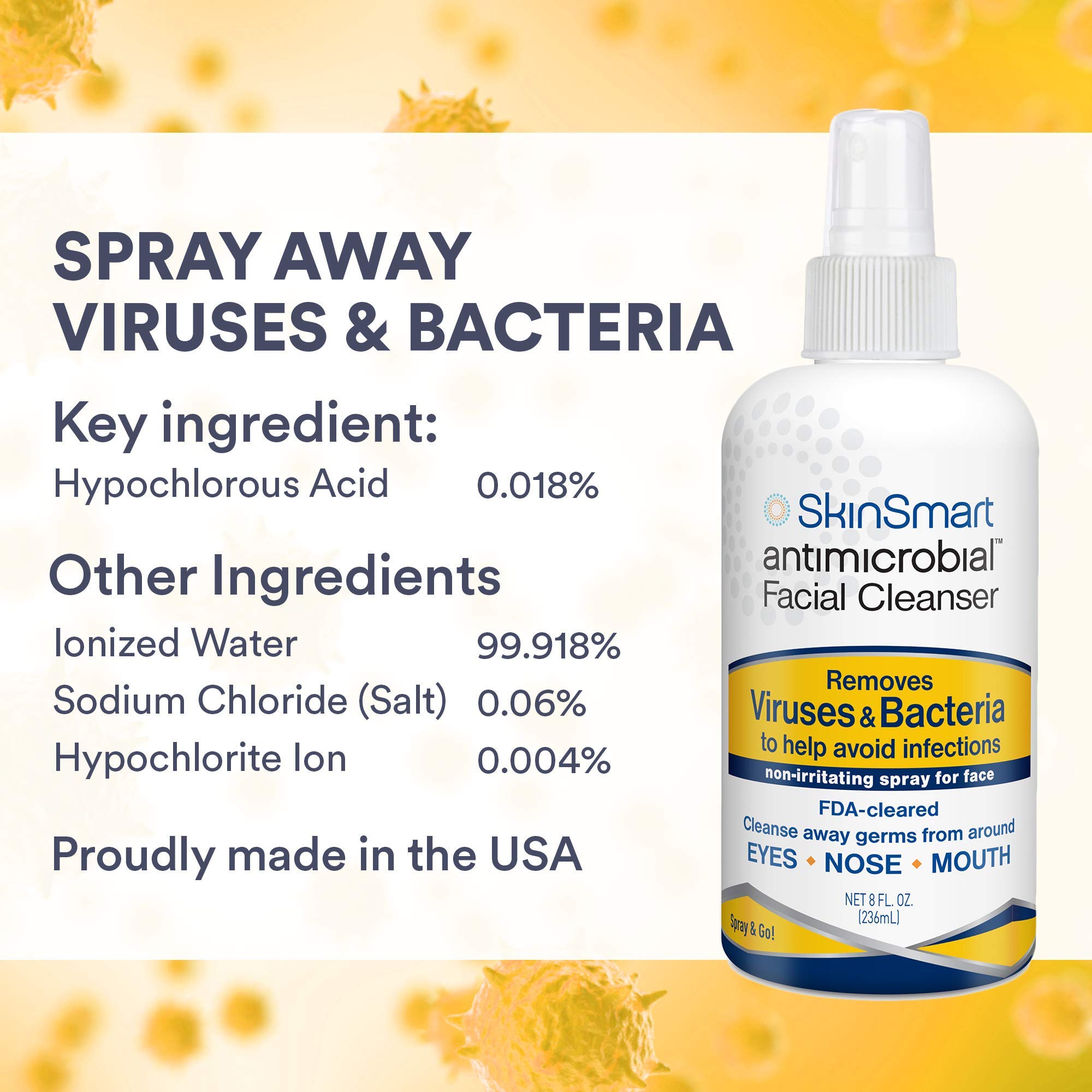 SkinSmart Antimicrobial misting over face demonstrating quick refresh benefit