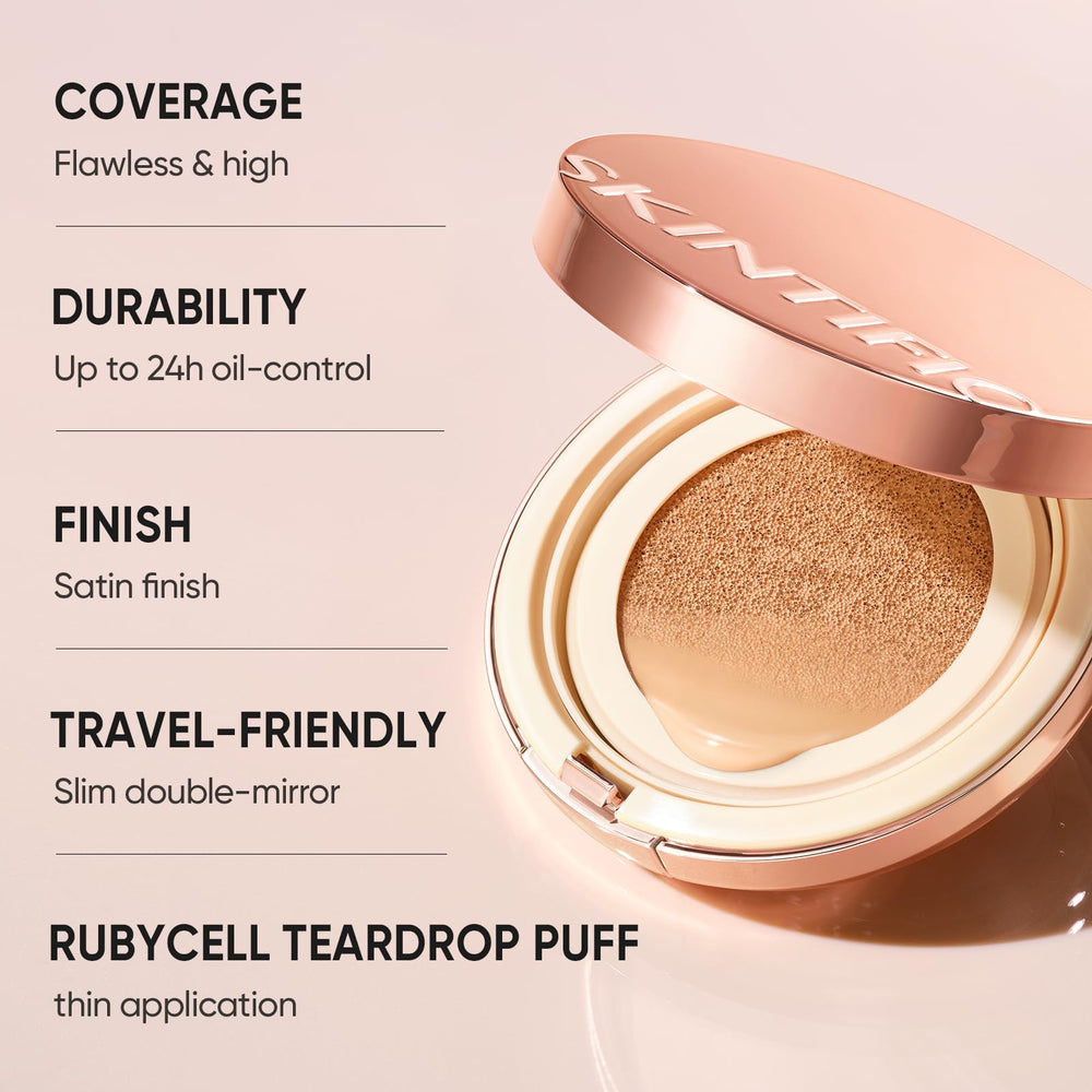 SKINTIFIC model applying cushion to face for quick seamless coverage