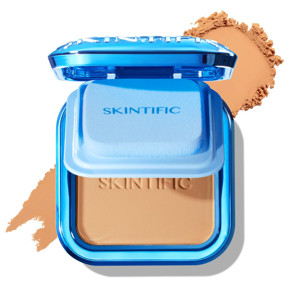 SKINTIFIC compact front view shows sleek packaging and shade labeling for easy selection