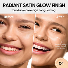 SKINTIFIC open compact with puff and mirror demonstrating quick application benefit