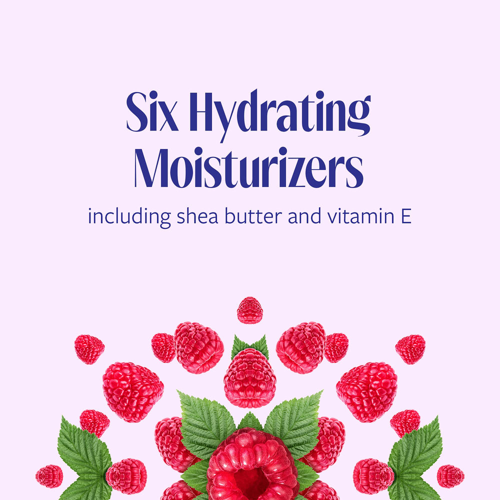 Skintimate Raspberry Rain back label highlighting ingredients and usage benefits
