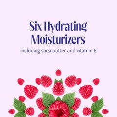 Skintimate Raspberry Rain back label highlighting ingredients and usage benefits
