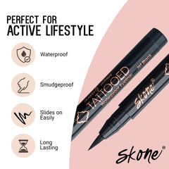 Skone ink stroke swatch demonstrating intense jet black pigment and smudge resistance