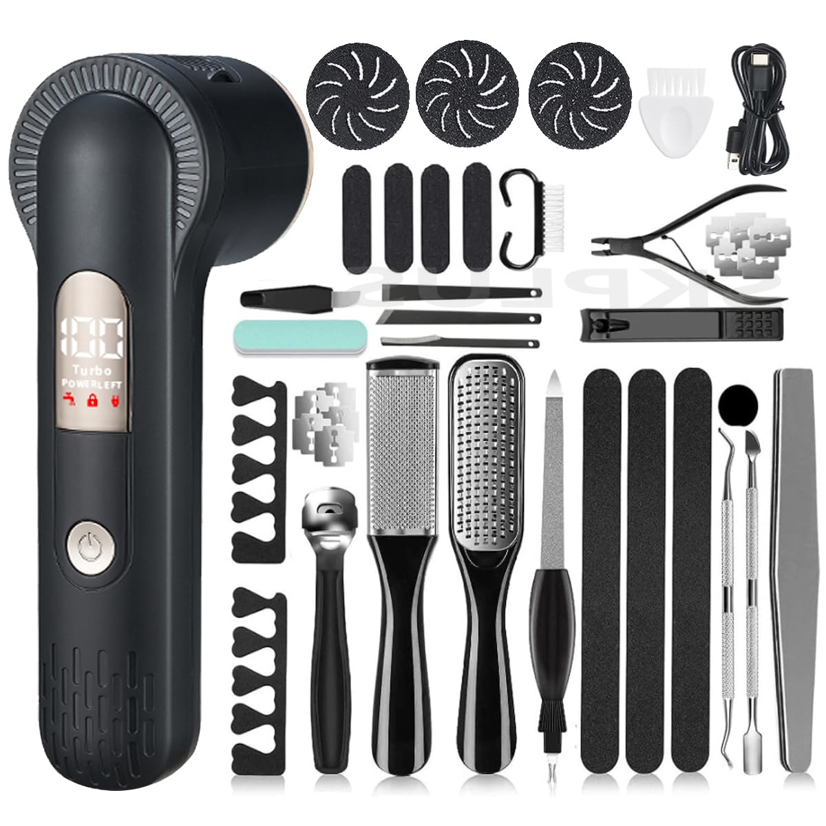 SKPLUS front view showing callus remover and vacuum for convenient cleaning