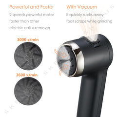 SKPLUS vacuum dust chamber open to reveal captured foot filings for tidy use