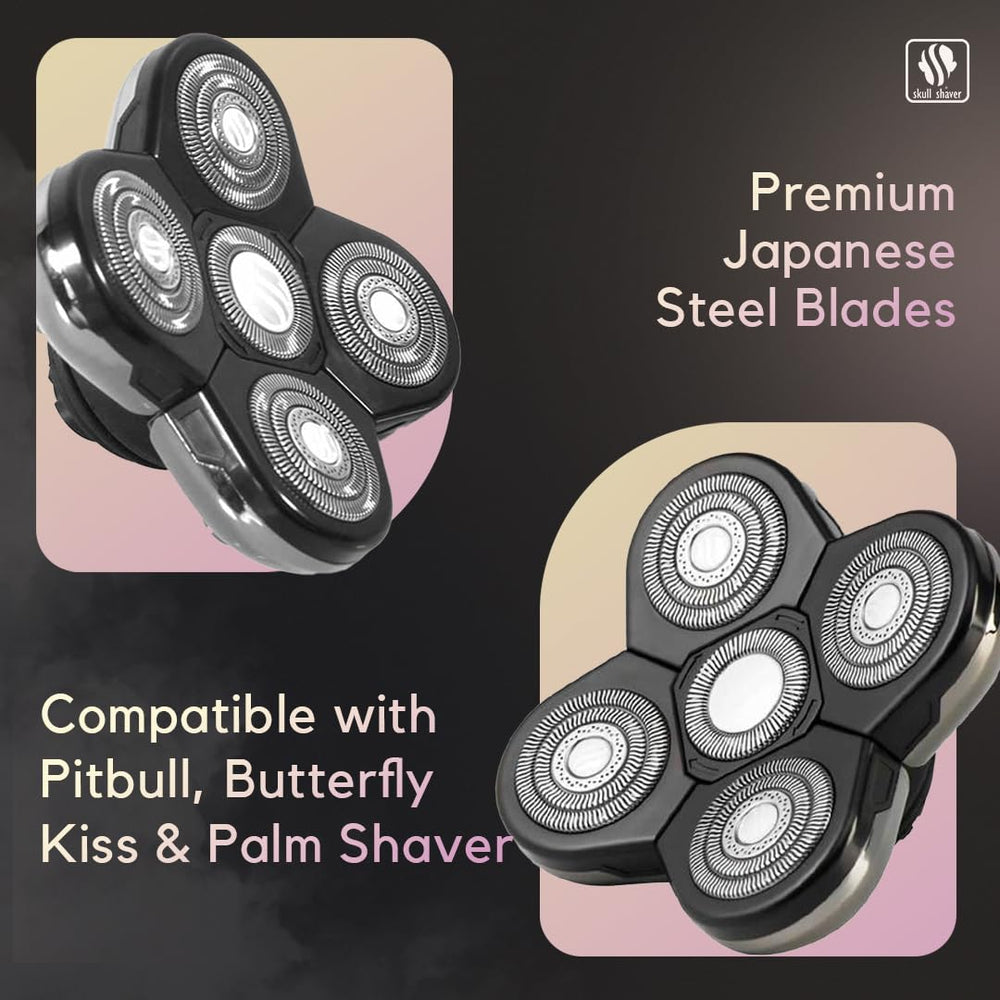 Skull Shaver baron packaging flatlay showing included replacement head and contents