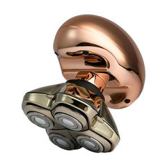 Skull Shaver front view showing rose gold ergonomic body and controls for comfortable grip