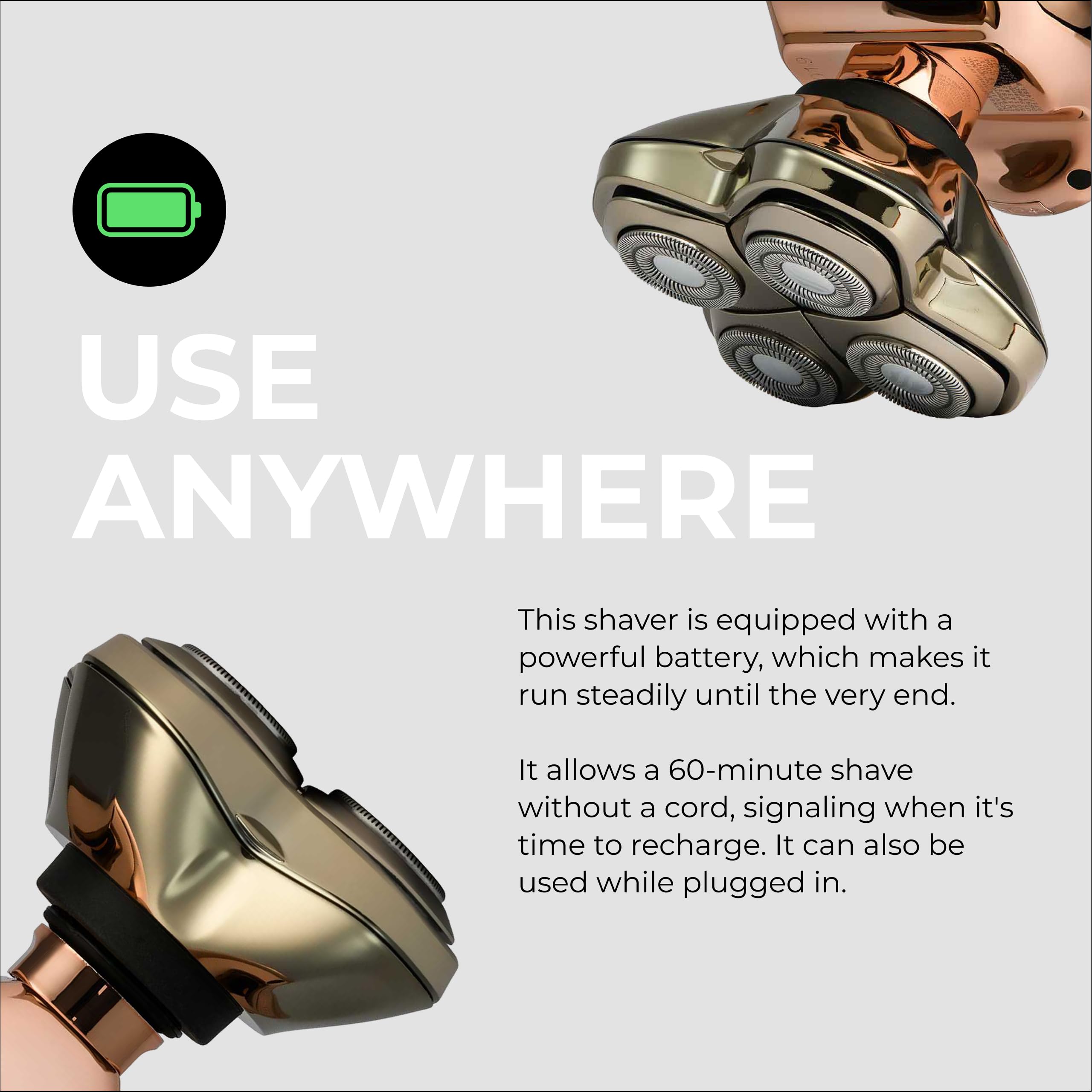 Skull Shaver rose gold finish detail emphasizing premium look and durable construction