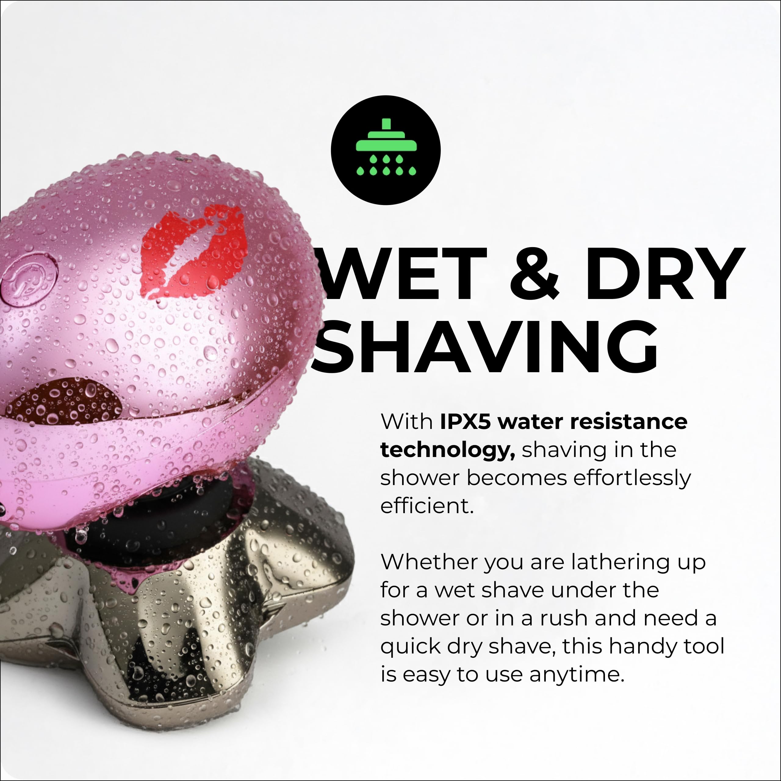 Skull Shaver Butterfly Kiss PRO used in shower to show water-resistant convenience