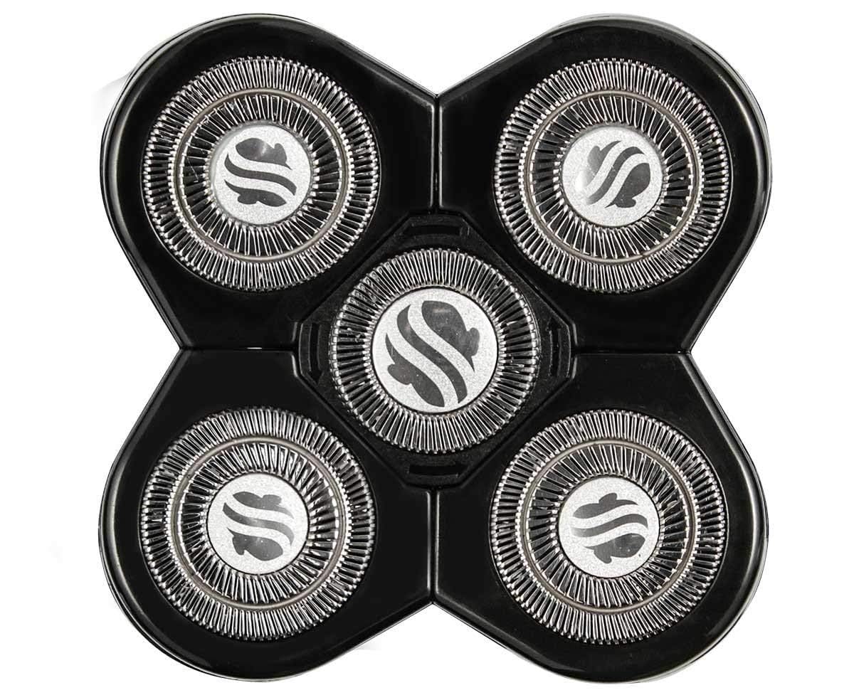 Skull Shaver Forte front packaging showing replacement head and features