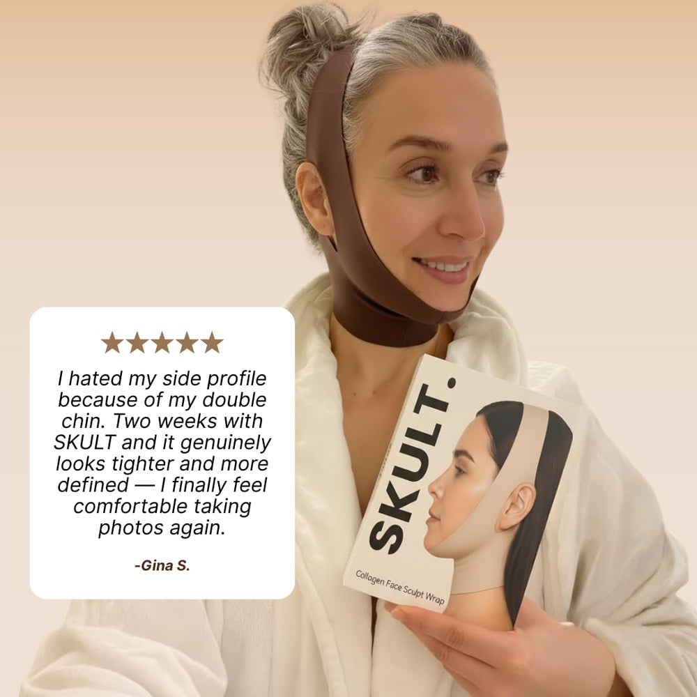SKULT wrap beside hand for scale to show compact travel-friendly size