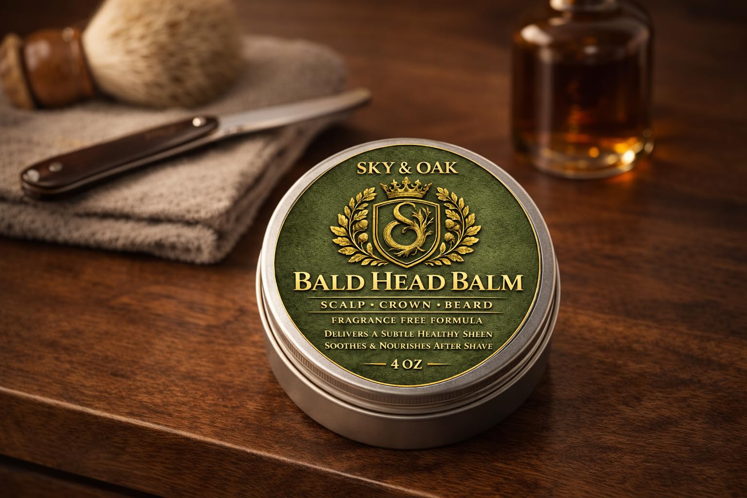 Sky and Oak ingredients display with oils and shea butter highlighting natural nourishment