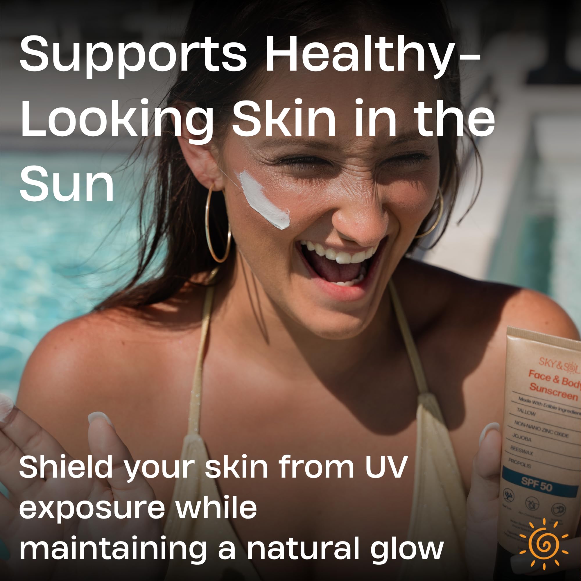 Sky and Sol size and scale beside common items for portable sunscreen convenience