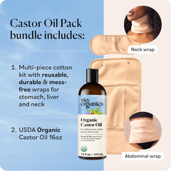 Sky Organics castor oil bottle close-up label highlighting cold-pressed purity and large 16 oz supply
