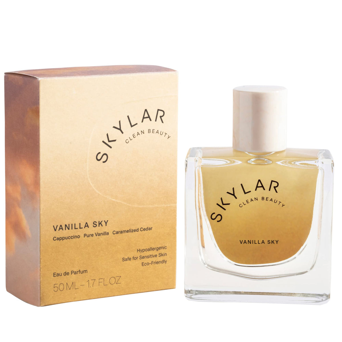 Skylar bottle front view showing elegant vanilla perfume and wearable warmth