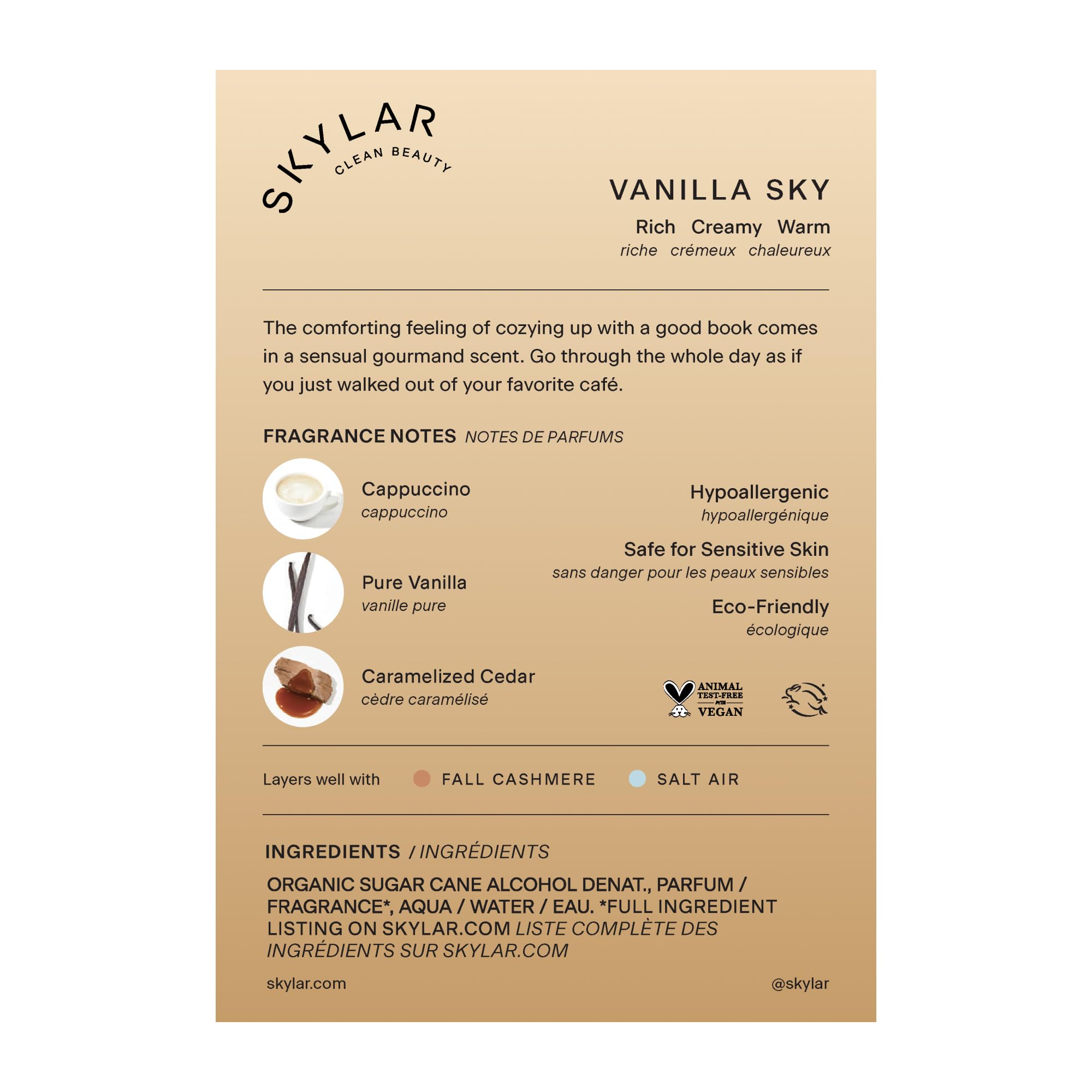 Skylar packaging and label close-up highlighting clean, vegan formulation