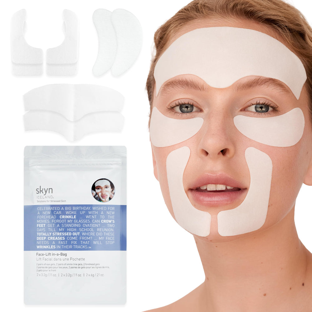 skyn ICELAND front packaging showing the six-patch facelift kit and instant smoothing benefit