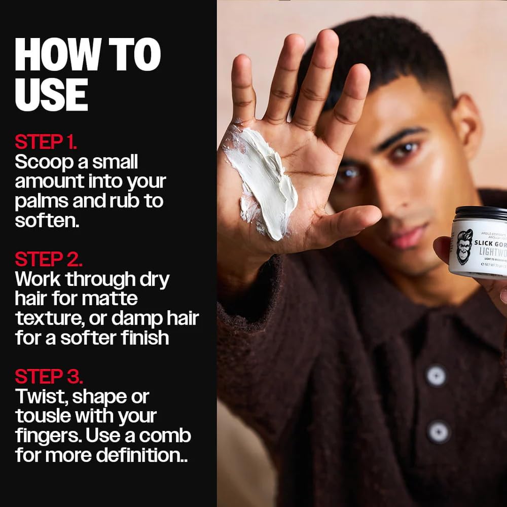 Slick Gorilla hands applying clay demonstrating easy spread and quick styling