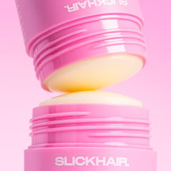 SLICK STICK applied to ponytail controlling flyaways and improving polish