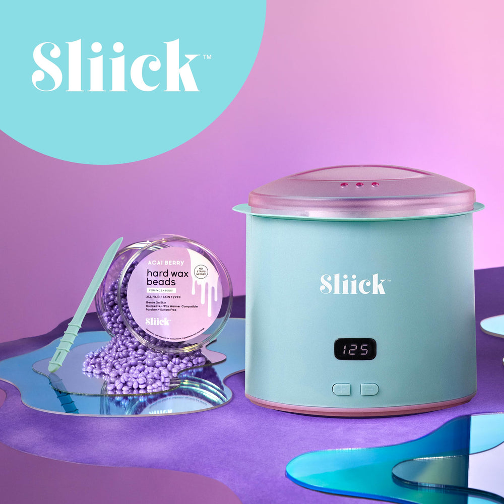 Sliick kit staged in bathroom setting for convenient at-home waxing