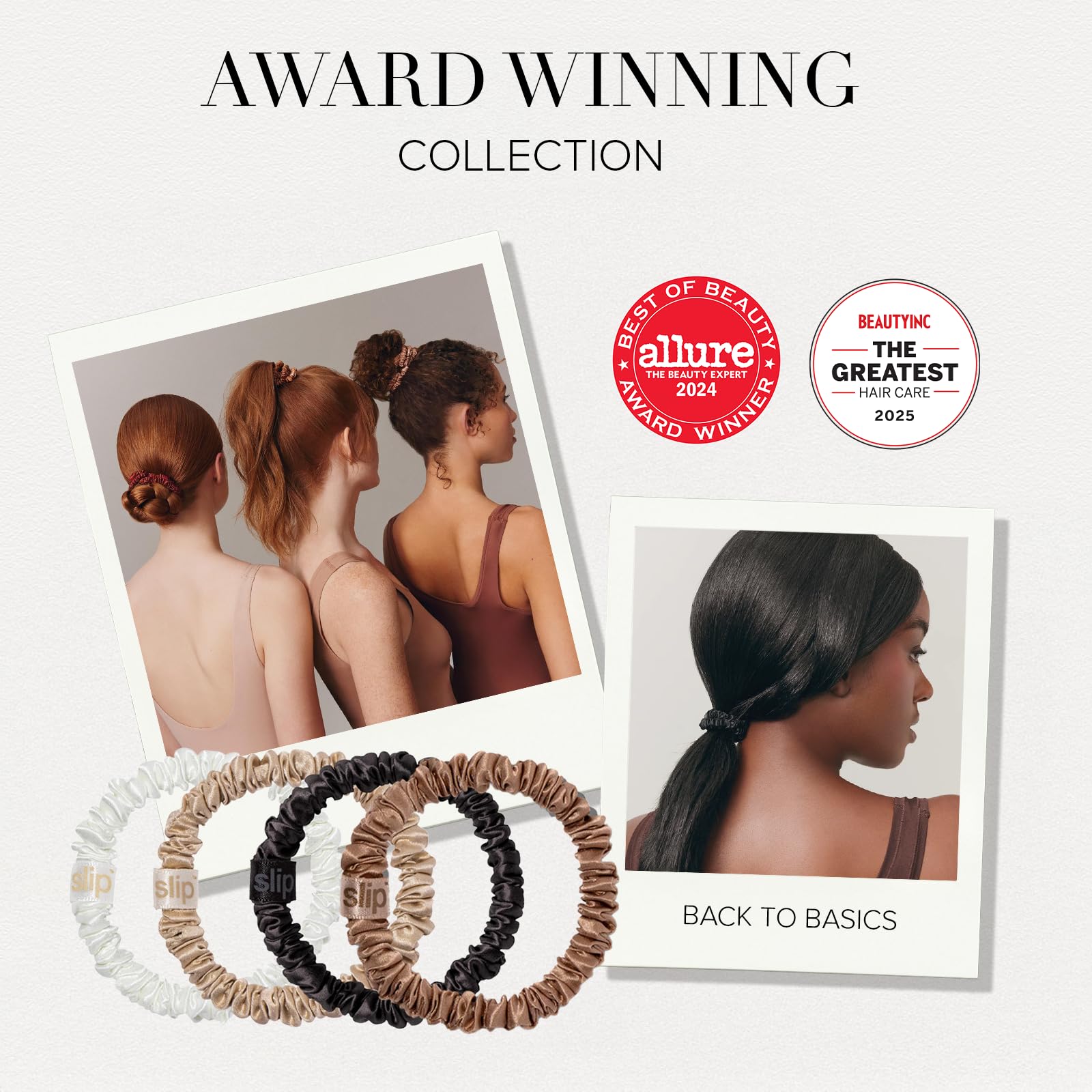 SLIP flat lay of four dark brown skinny scrunchies showing coordinated set for rotation