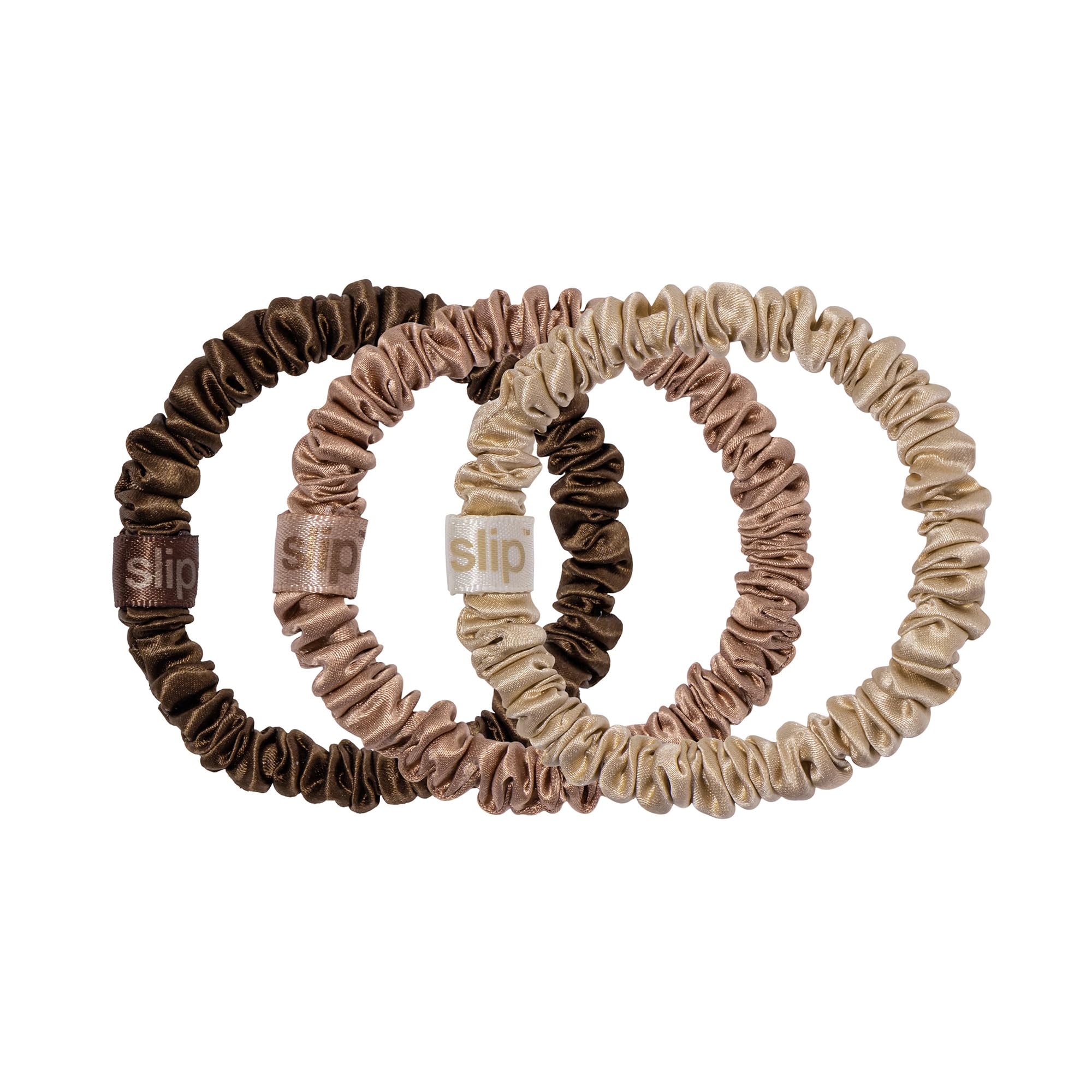 SLIP silk scrunchie front packaging showing set and gentle hold benefit