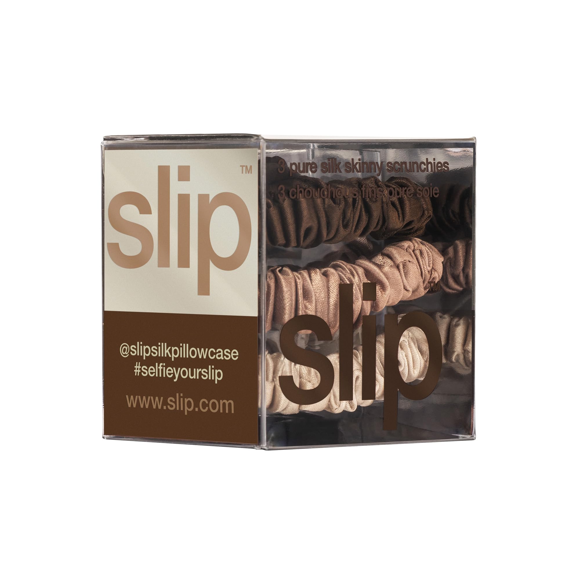 SLIP silk scrunchie beside standard elastic showing gentle pressure advantage