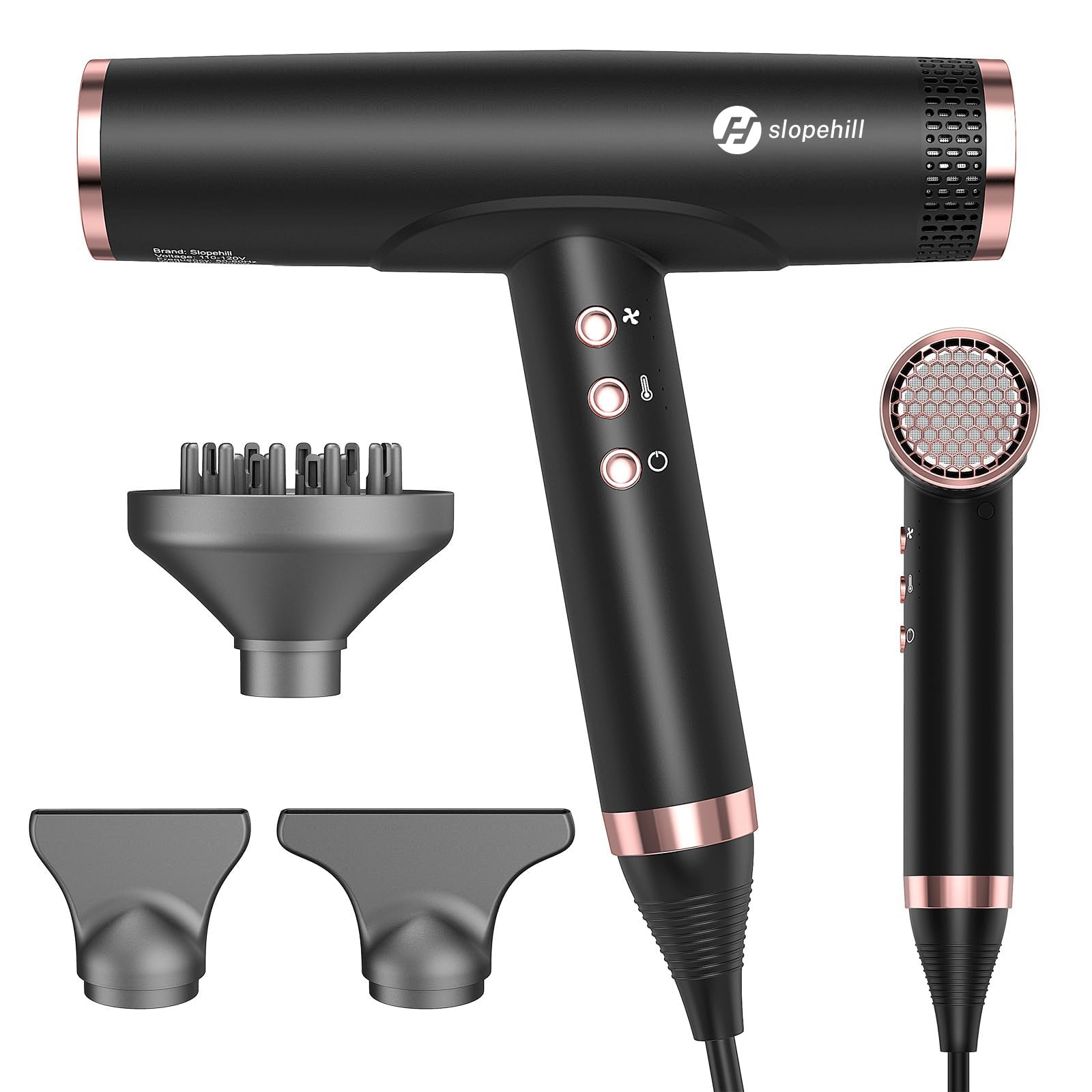 slopehill hair dryer front view showing compact design and powerful airflow benefit