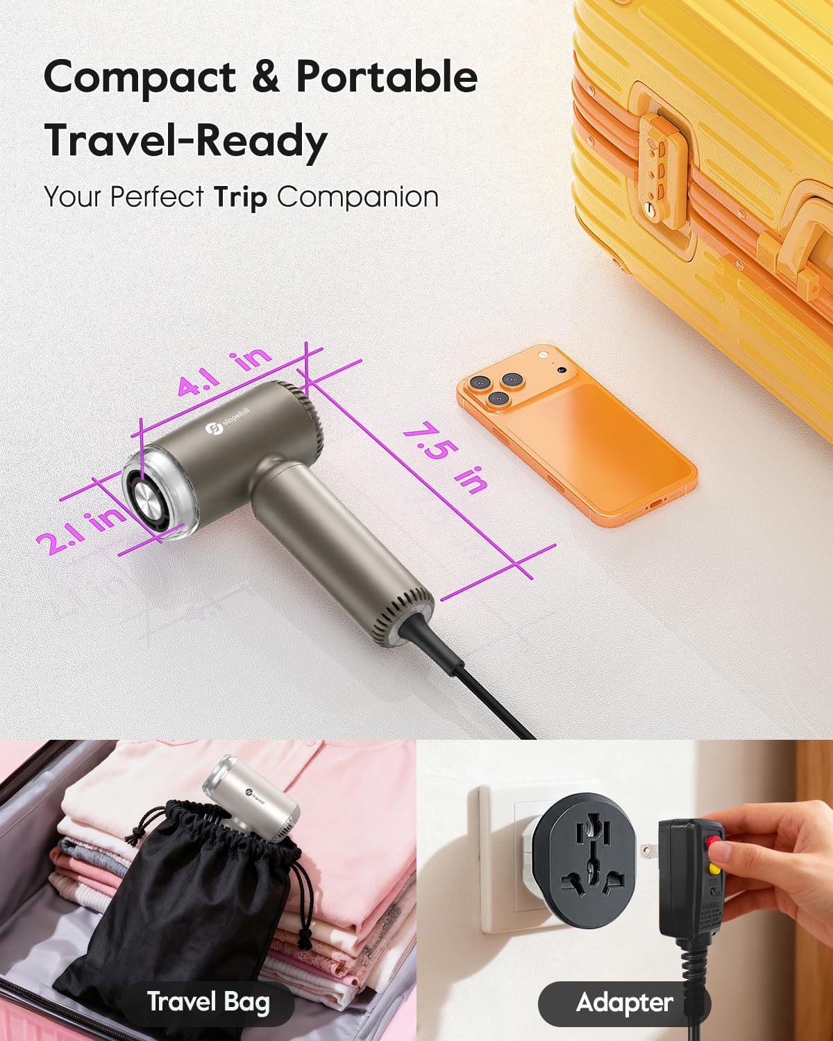 slopehill hair dryer in travel setting demonstrating portability and on-the-go styling