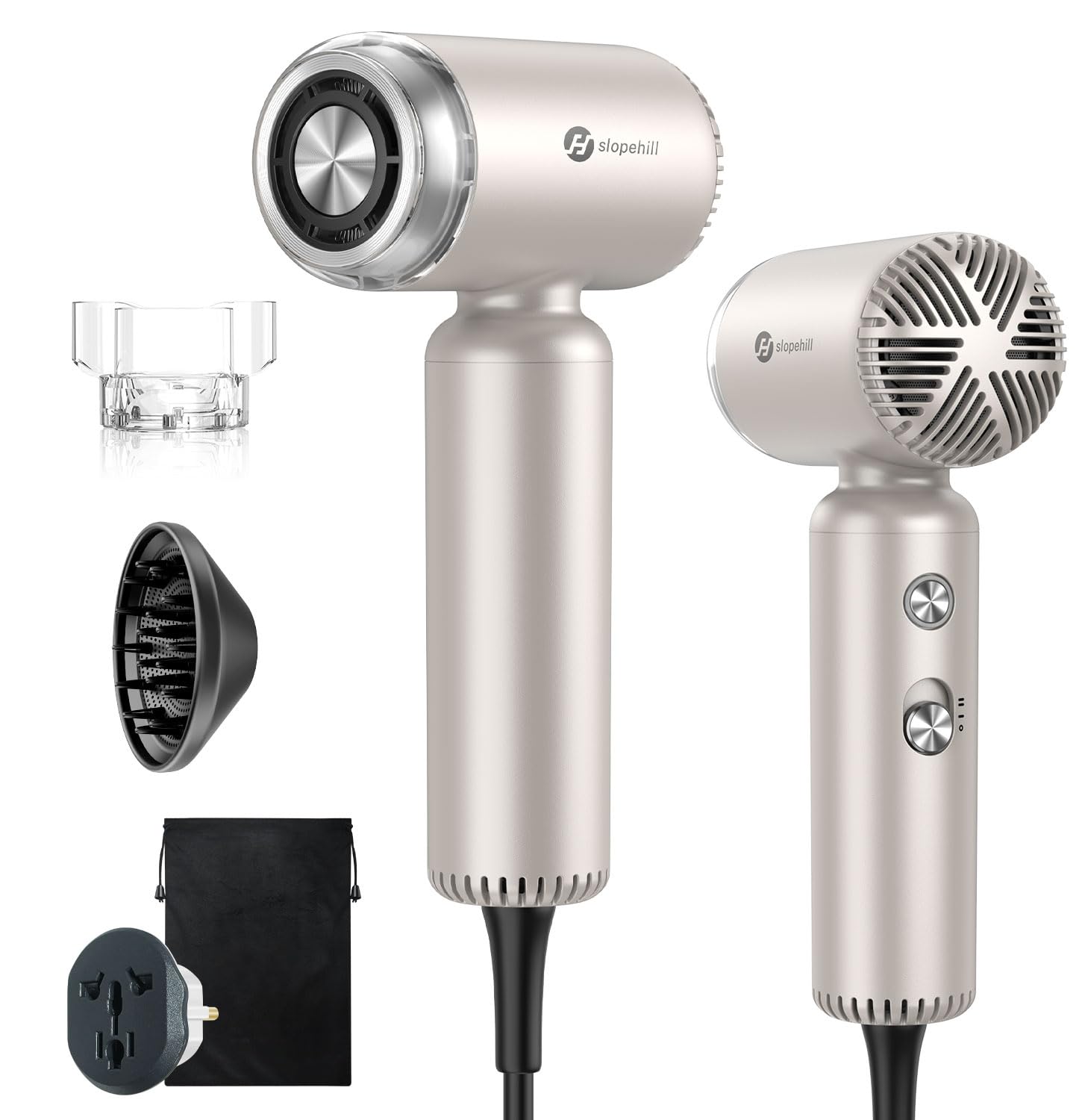 slopehill gold travel hair dryer front view showing compact design and portability