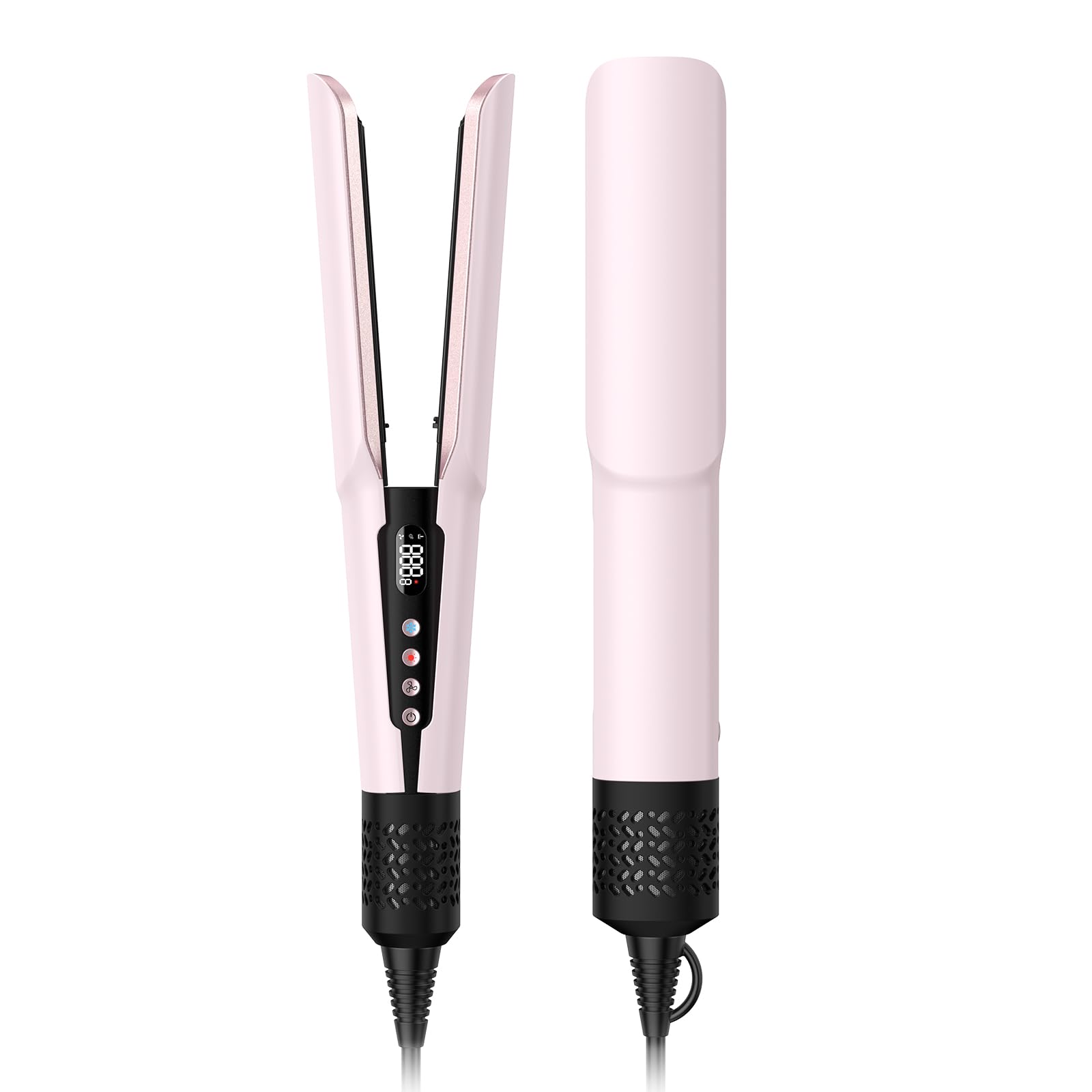 slopehill pink 2-in-1 straightener front view showing controls and compact design for quick styling