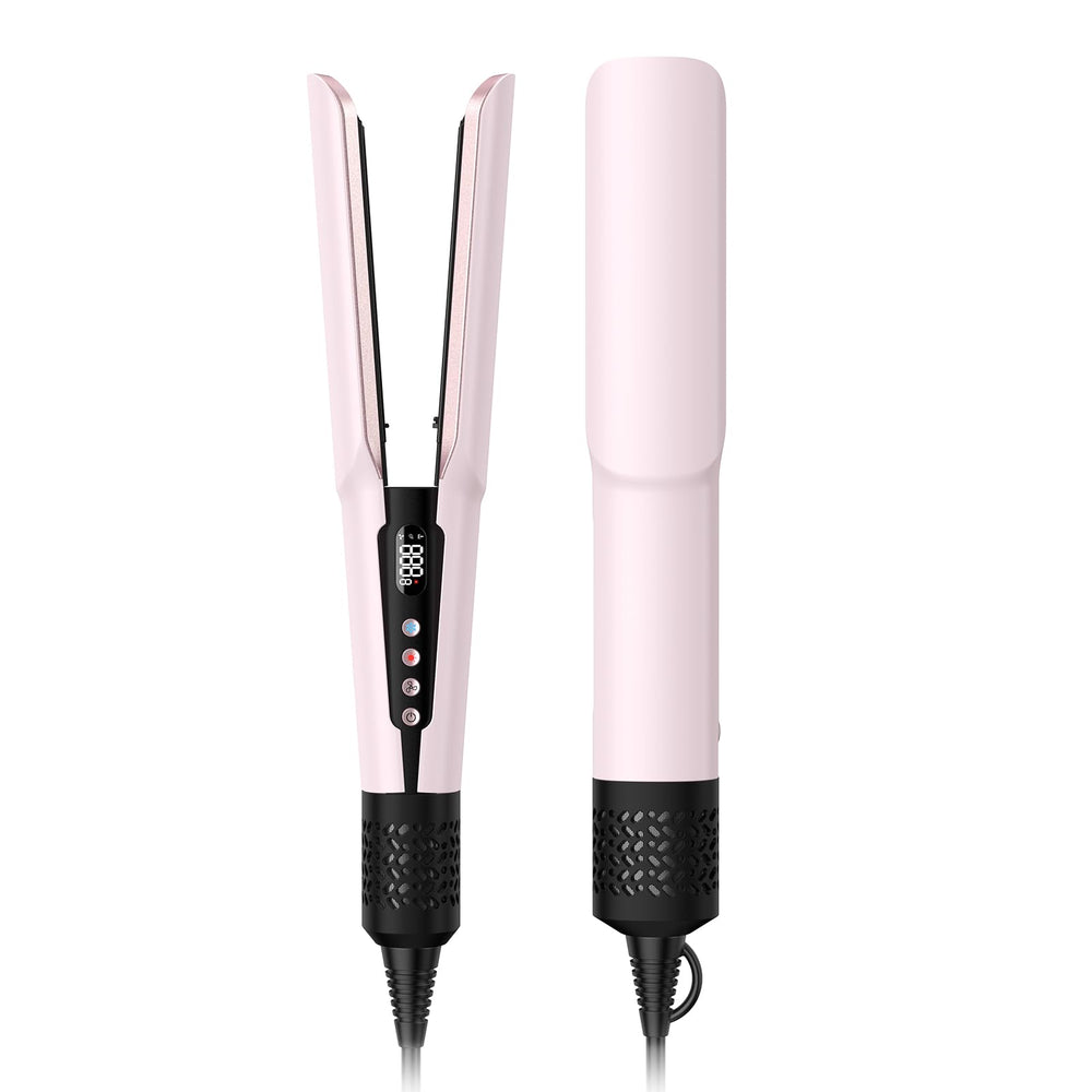 slopehill pink 2-in-1 straightener front view showing controls and compact design for quick styling
