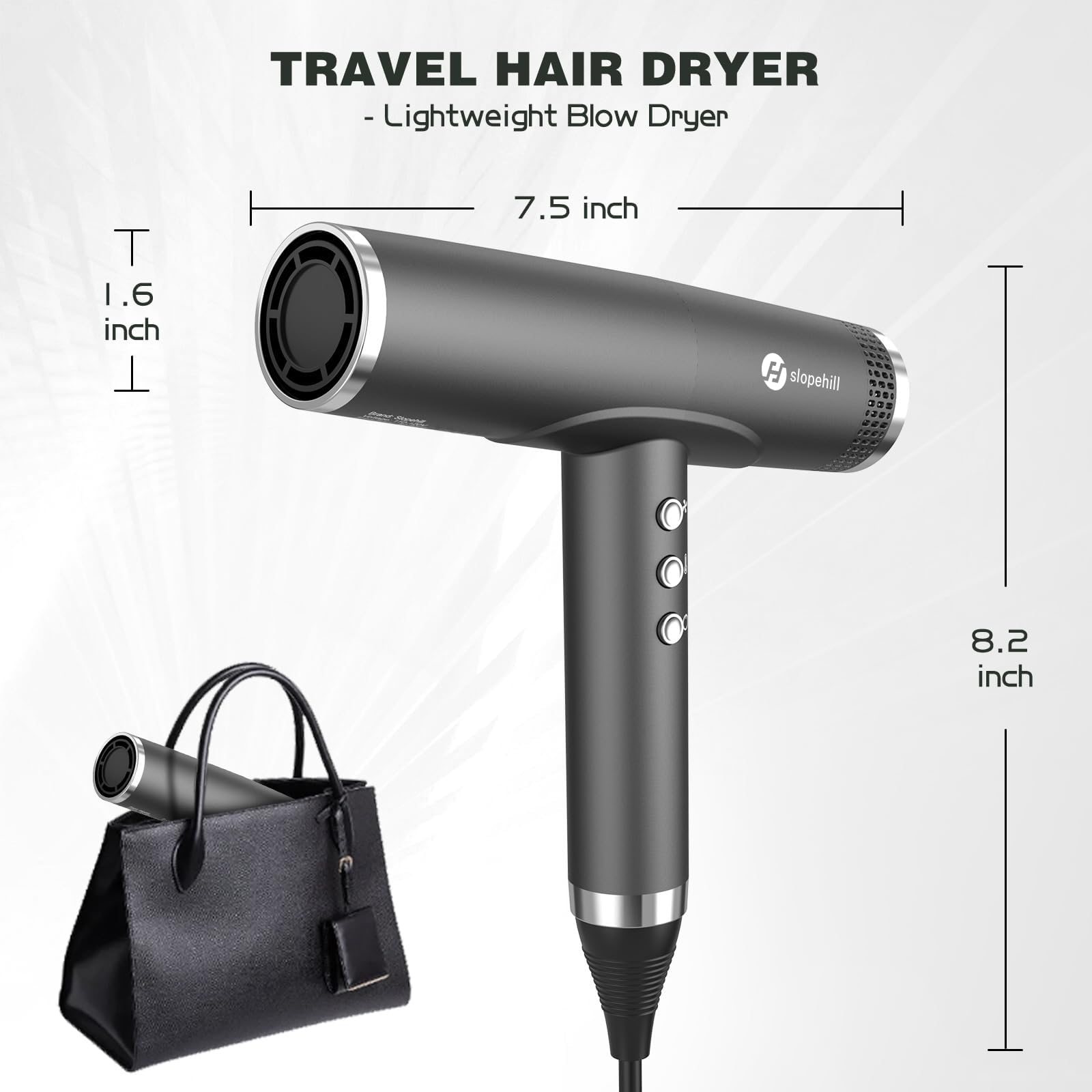 slopehill dryer on bathroom vanity in lifestyle scene for quiet home styling comfort