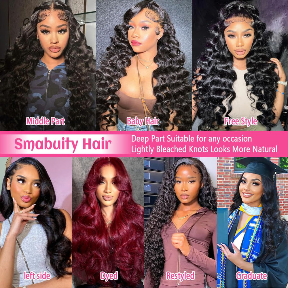 Smabuity lifestyle shot of woman wearing 26 inch wig, demonstrates natural movement