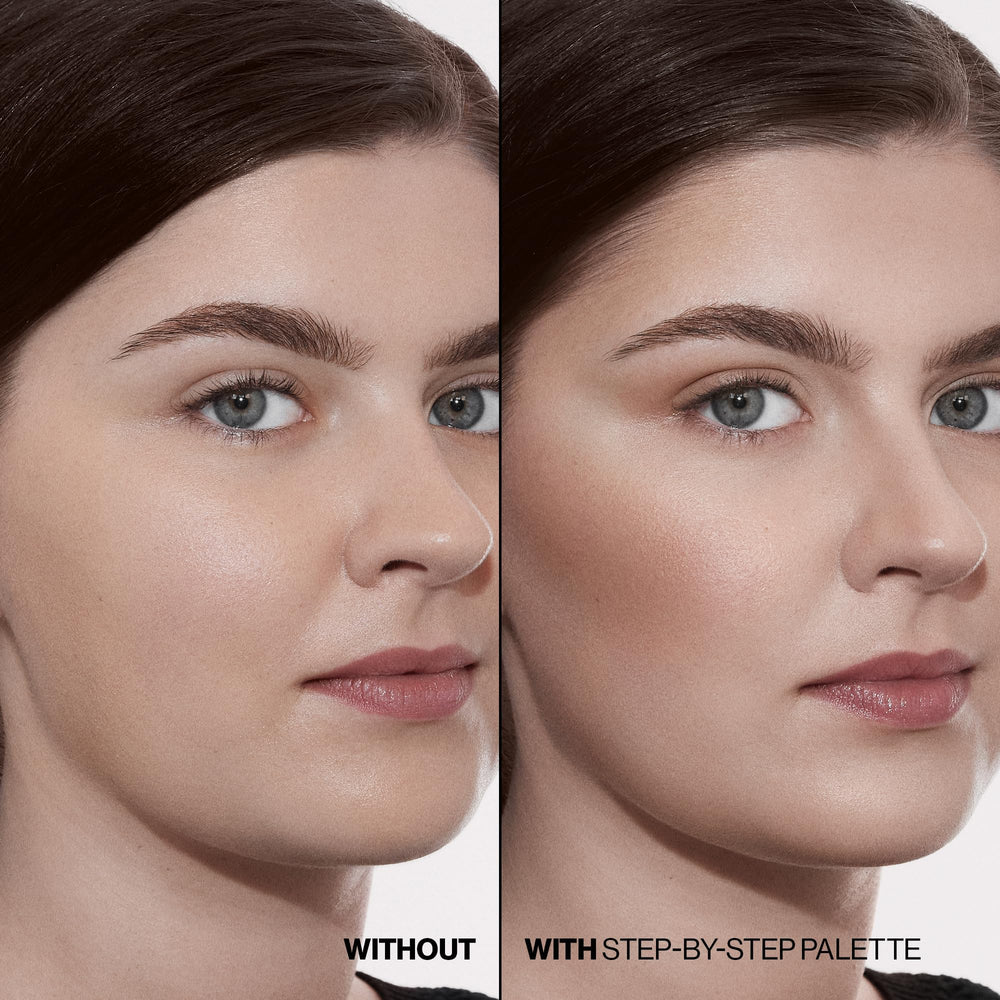Smashbox palette opened showing mirror and three sculpting powders for on-the-go use