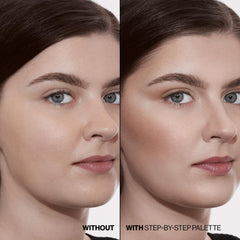 Smashbox palette opened showing mirror and three sculpting powders for on-the-go use